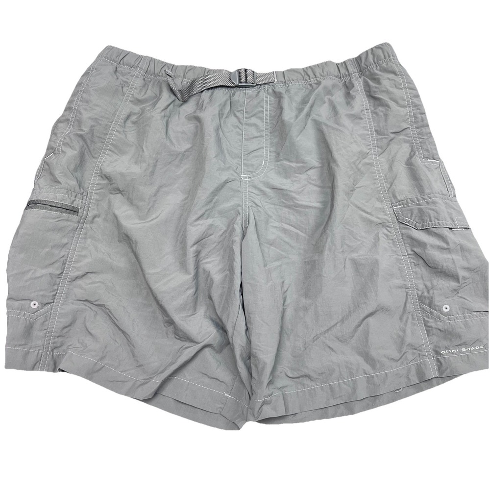 Columbia Omni Shade Shorts Mens Size XL Gray Cargo Belted Mesh Liner Swim Trunks